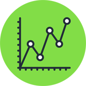 A green circle with a line graph icon.