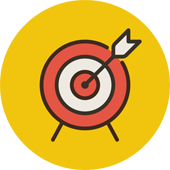 A dart icon on a yellow background.